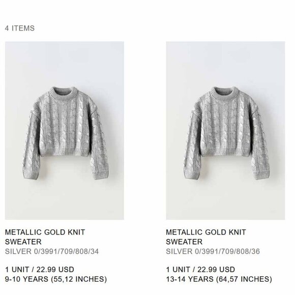 NWOT Zara Girls 13-14 Silver Cropped Cableknit Sweater - Picture 11 of 11